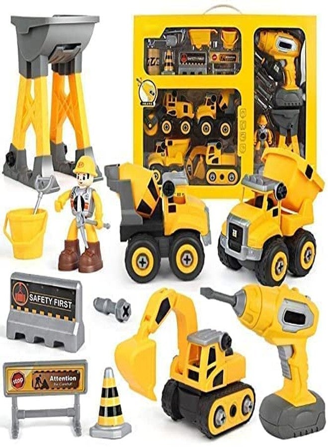 AHBHT Construction Vehicles Pretend Play Toy Trucks Set Building Vehicles Set DIY with Working Drill for Kid (Multicolor) - Image 2